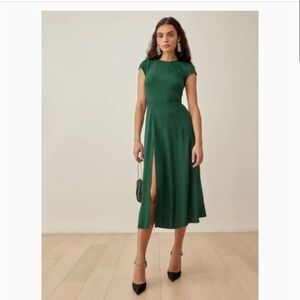 Reformation green cap sleeve dress